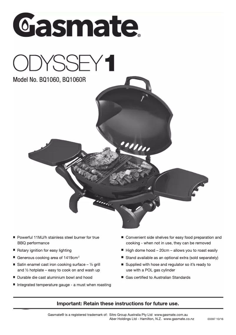 Page 1 de la notice Manuel utilisateur Gasmate Odyssey 1