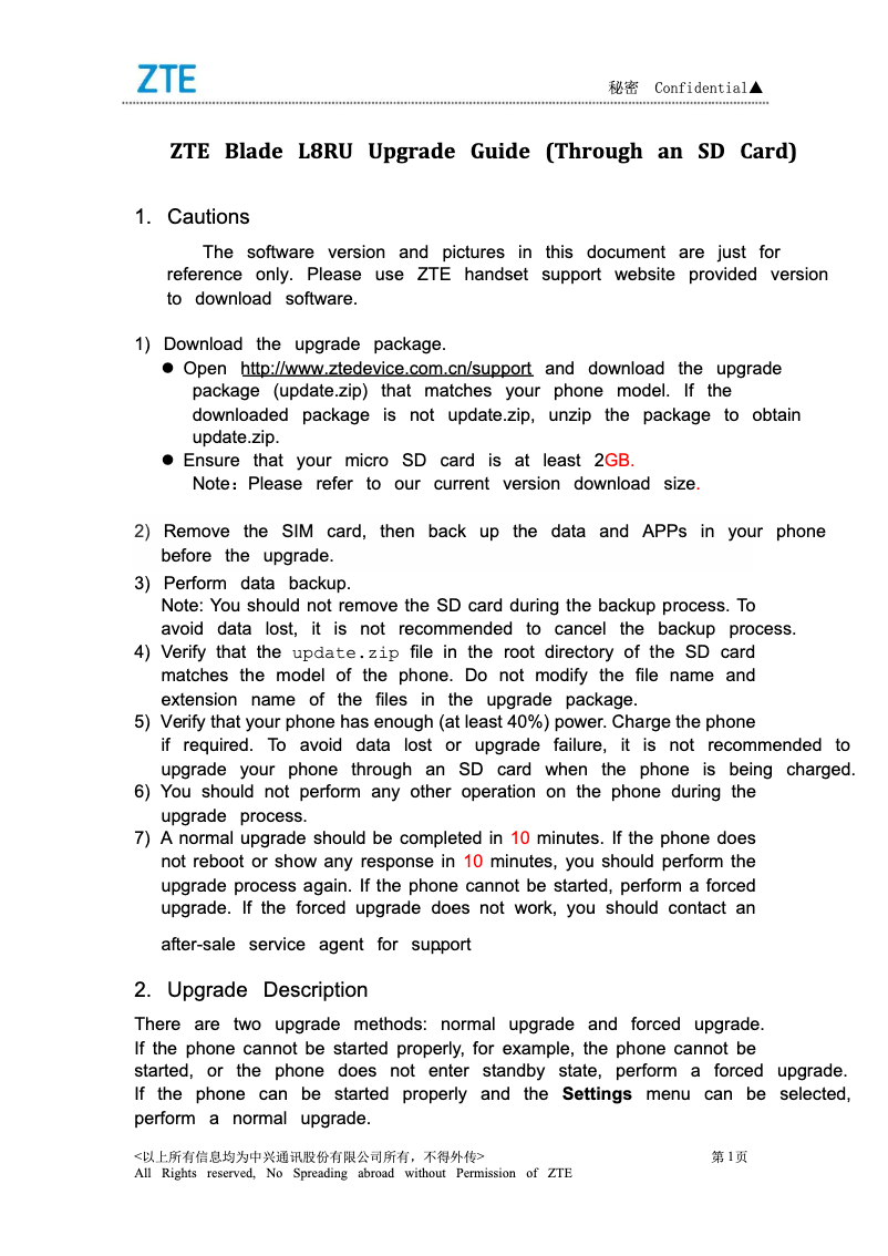 Page 1 de la notice Manuel utilisateur ZTE Blade L8