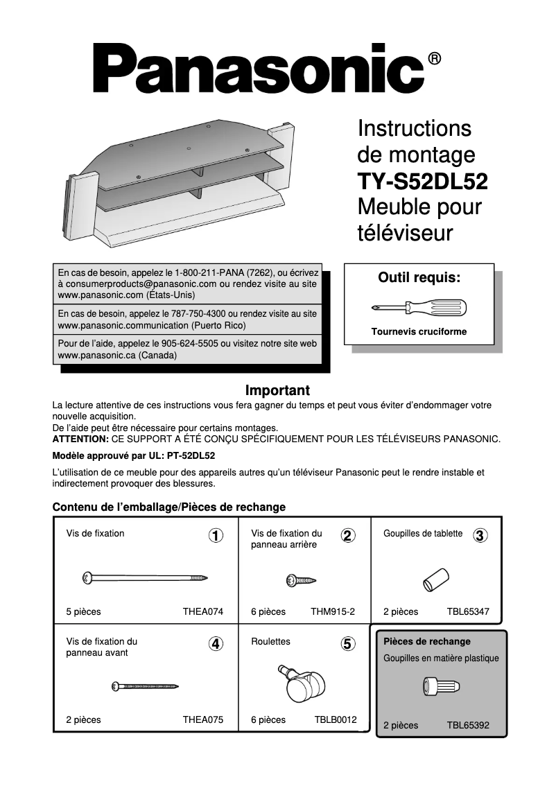 Image de la première page du manuel de l'appareil TY-S52DL52