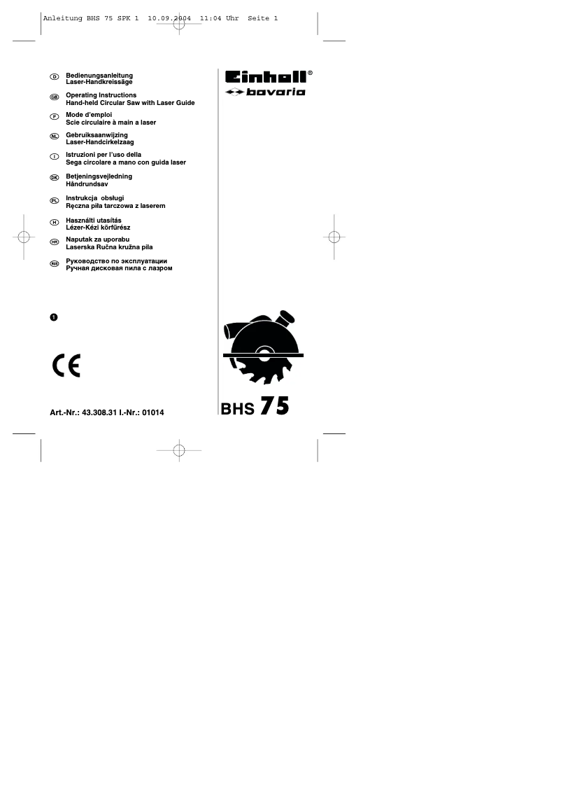 Page 1 de la notice Manuel utilisateur Bavaria by Einhell BHS 75