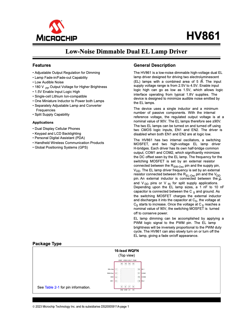 Page 1 de la notice Manuel utilisateur Microchip HV861