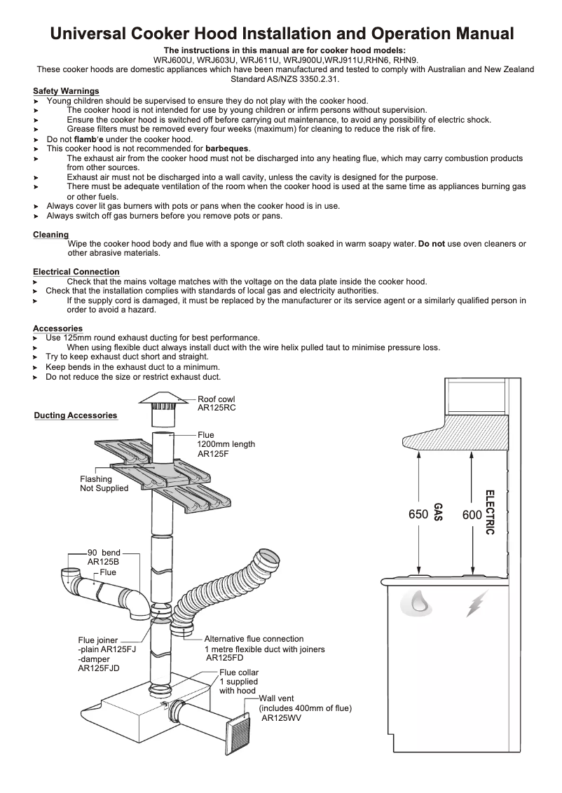 Page n°1 - Manuel utilisateur Westinghouse WRJ600UK