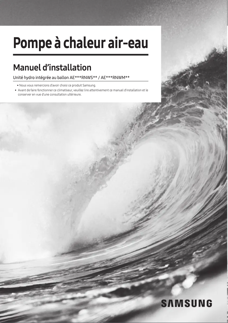 Page 1 de la notice Guide d'installation Samsung AE200RNWMEG