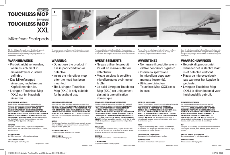 Page 1 de la notice Manuel utilisateur Livington Touchless Mop