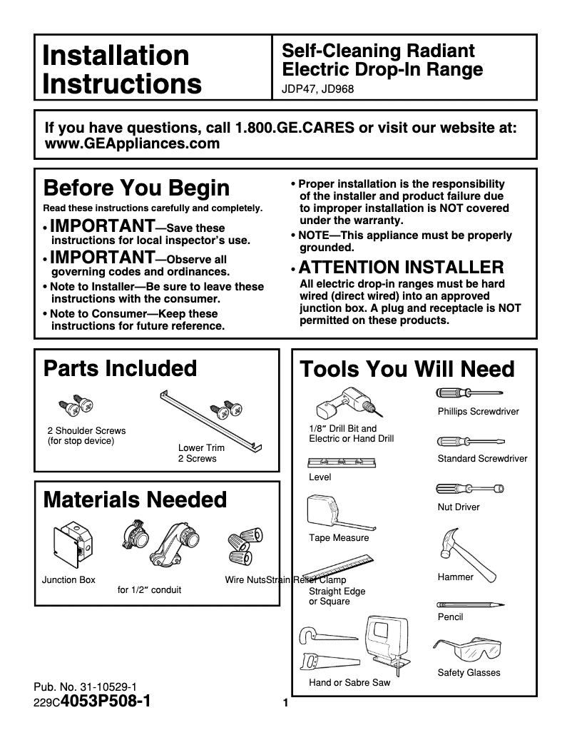 Image de la première page du manuel de l'appareil Profile JD968TFWW