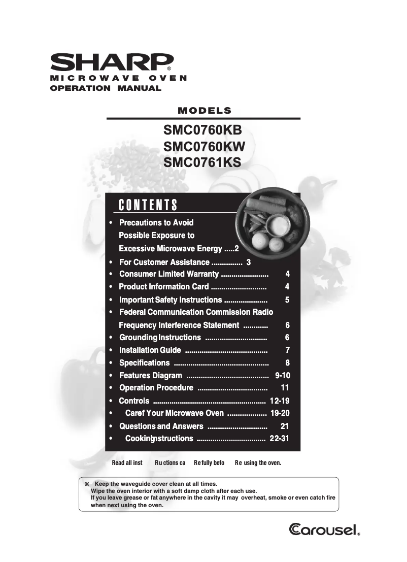 Page n°1 - Manuel utilisateur Sharp SMC0760KW