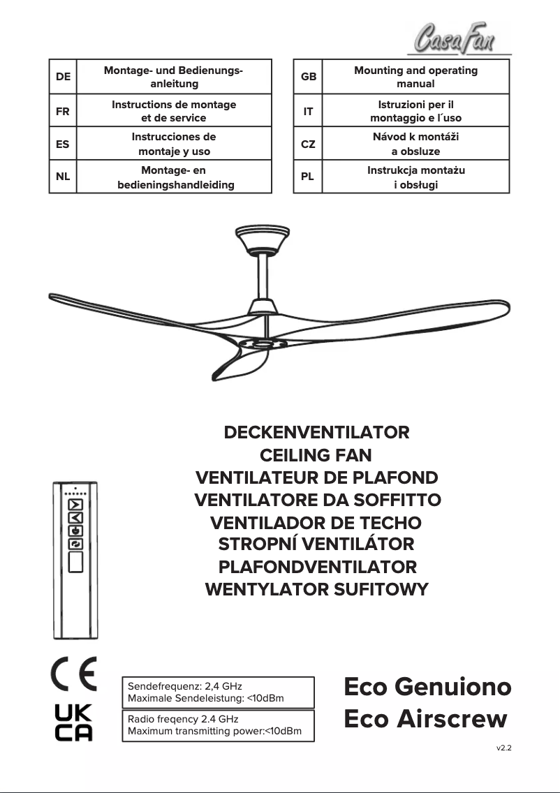 Image de la première page du manuel de l'appareil Eco Airscrew