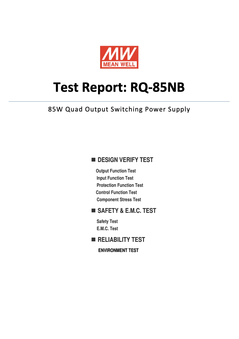 Page 1 de la notice Fiche technique Mean Well RQ-85B
