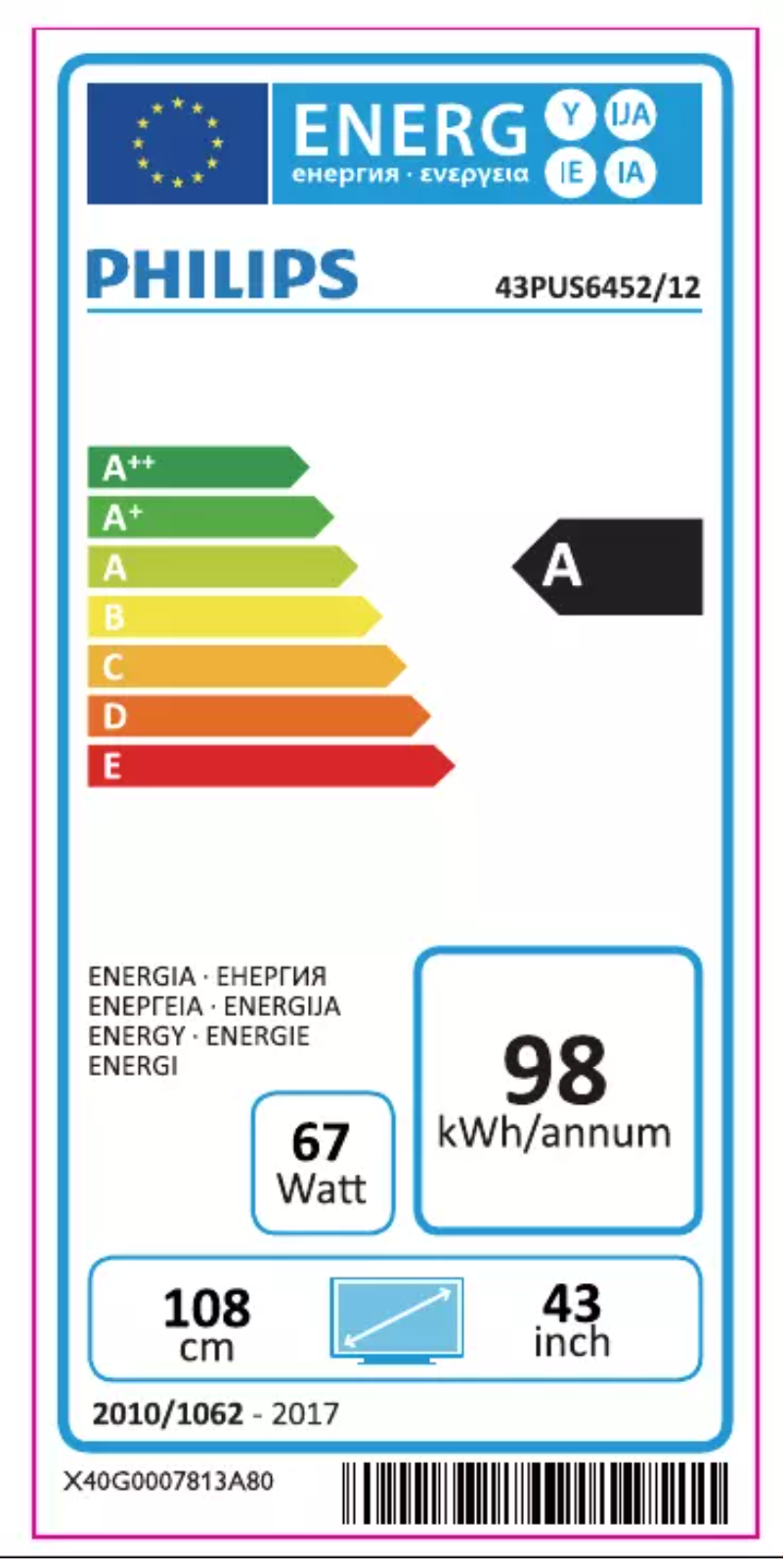 Página 1 del manual Etiqueta energética Philips 6000 series 43PUS6452