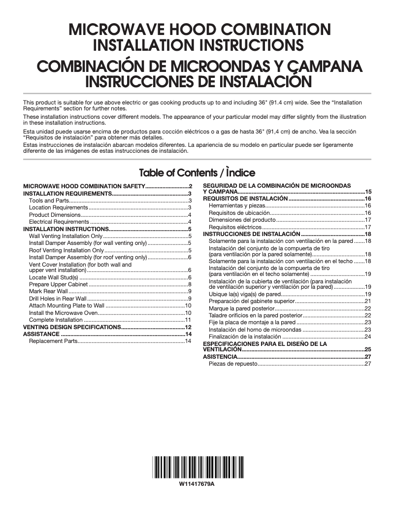 Page n°1 - Guide d'installation Whirlpool WML35011KS