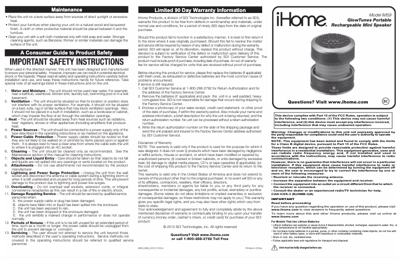 Página 1 del manual Manual de usuario iHome iM59