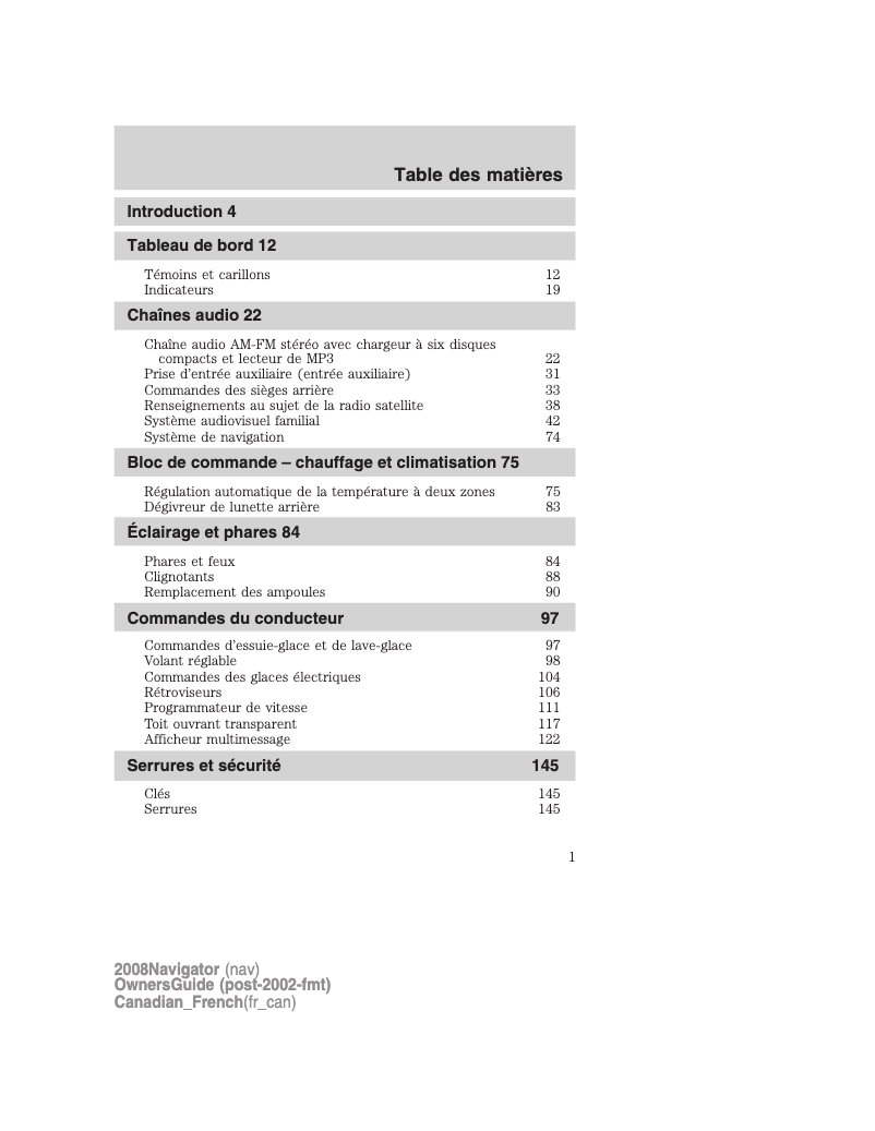 Page n°1 - Manuel utilisateur Lincoln Navigator (2008)