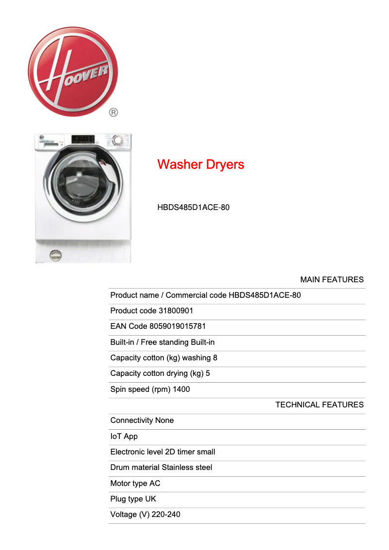 Image de la première page du manuel de l'appareil H-WASH 300 LITE HBDS485D1ACE-80