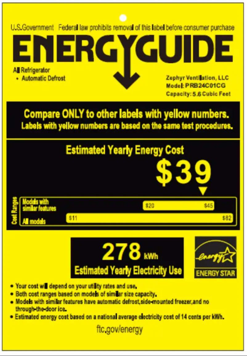 Page 1 de la notice Label énergétique Zephyr Presrv PRB24C01CG