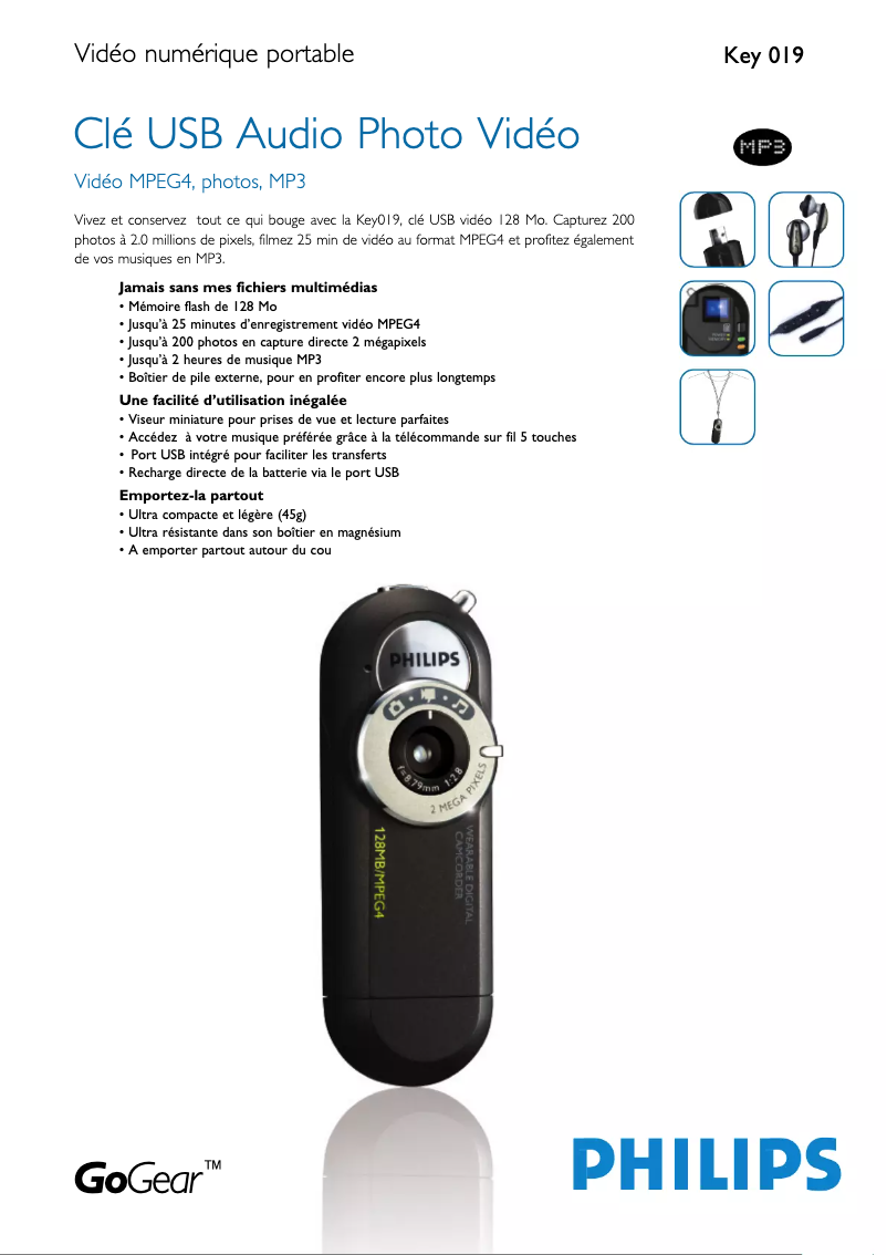 Page n°1 - Fiche technique Philips GoGear KEY019