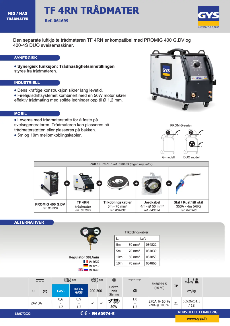 Page n°1 - Fiche technique GYS TF 4RN