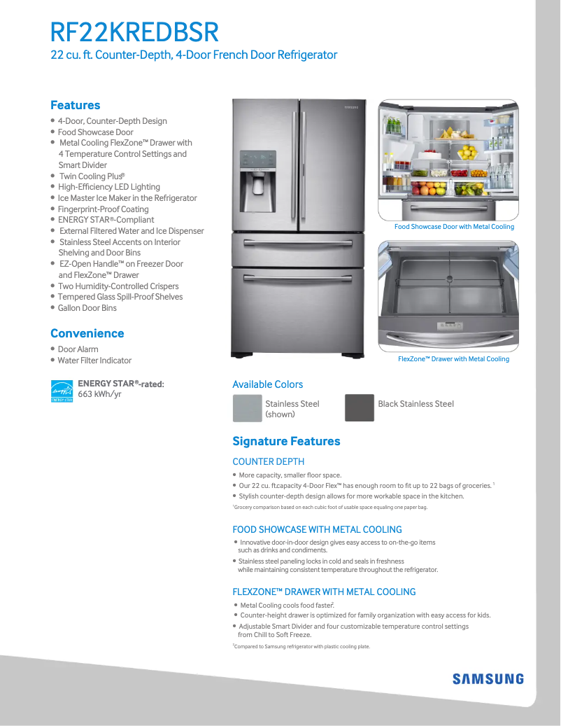 Page n°1 - Fiche technique Samsung RF22KREDBSG