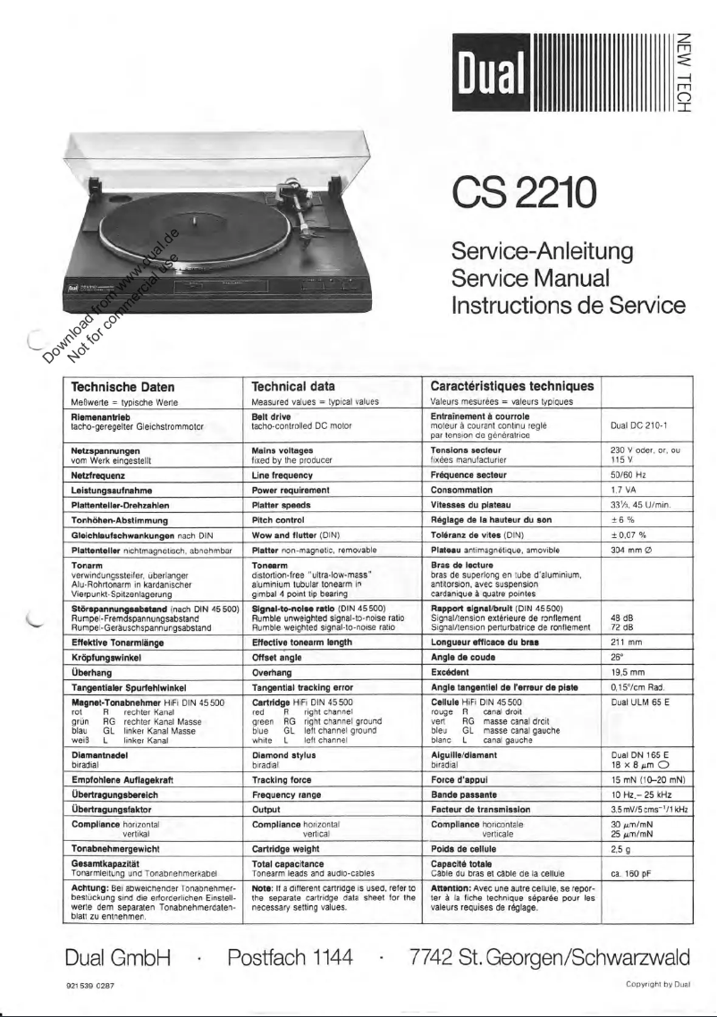 Page n°1 - Manuel utilisateur Dual CS 2210