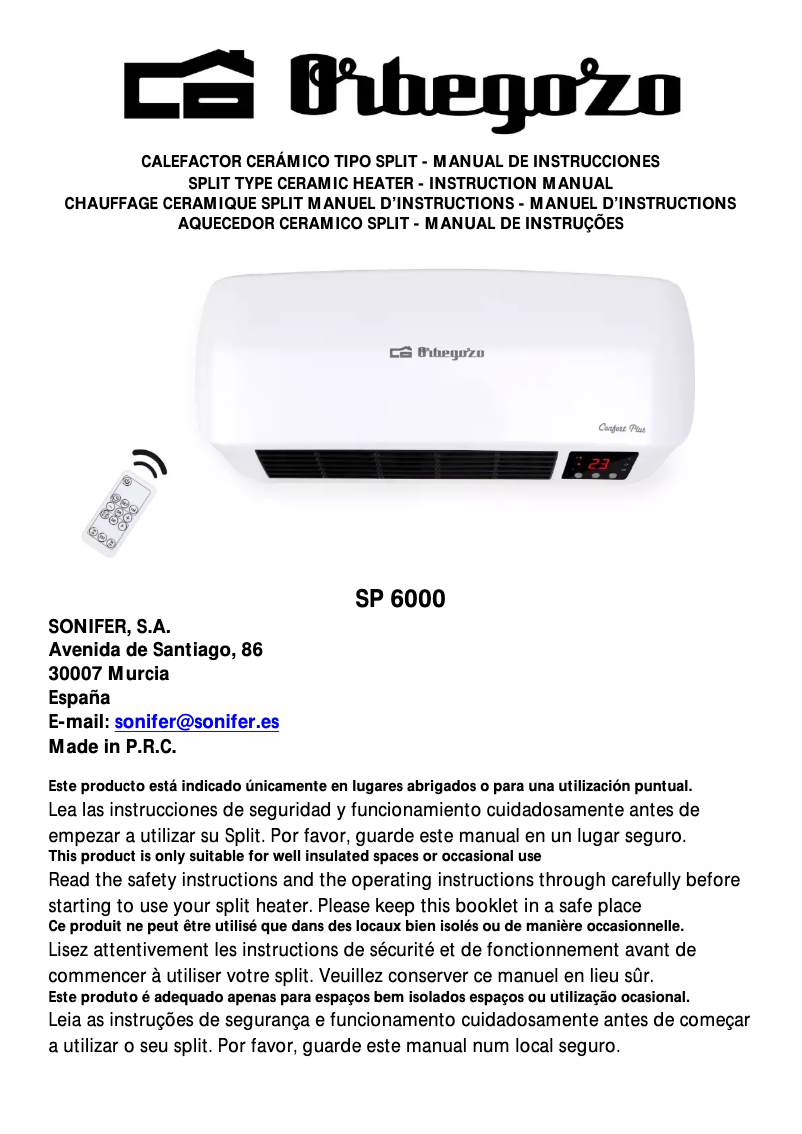 Page 1 de la notice Manuel utilisateur Orbegozo SP 6000