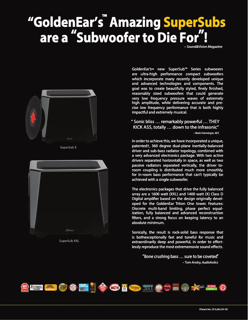 Page 1 de la notice Brochure GoldenEar SuperSub XXL