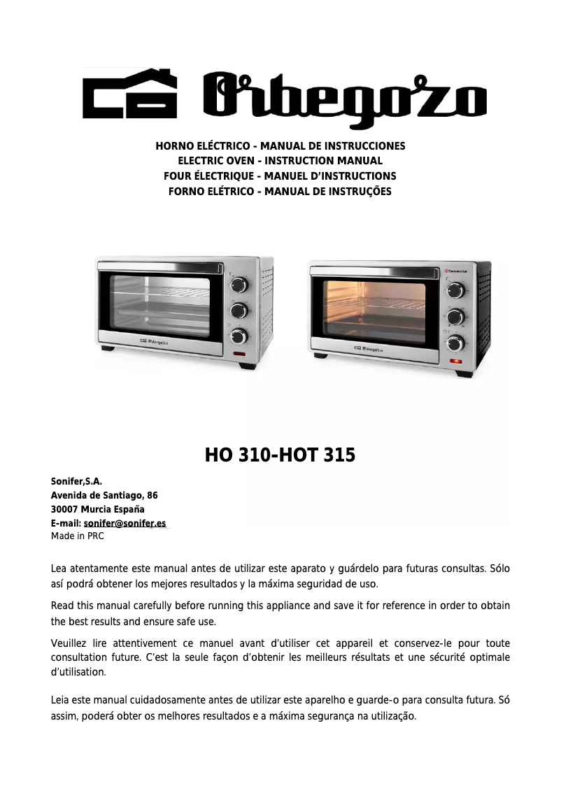 Image de la première page du manuel de l'appareil HOT 315