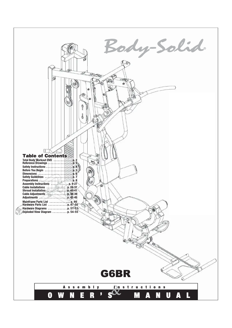 Page 1 de la notice Instructions / montage Body-Solid G6BR