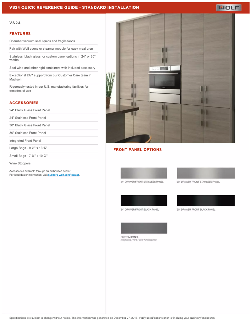 Page 1 de la notice Fiche technique Wolf VS24