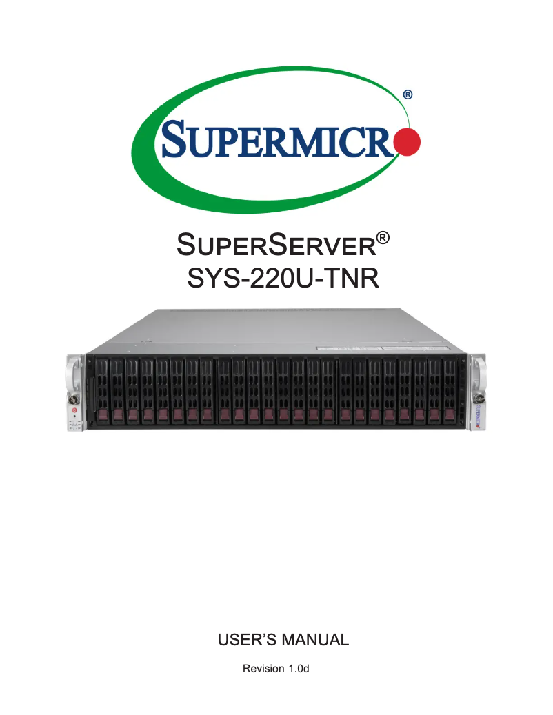 Image de la première page du manuel de l'appareil SuperServer SYS-220U-TNR