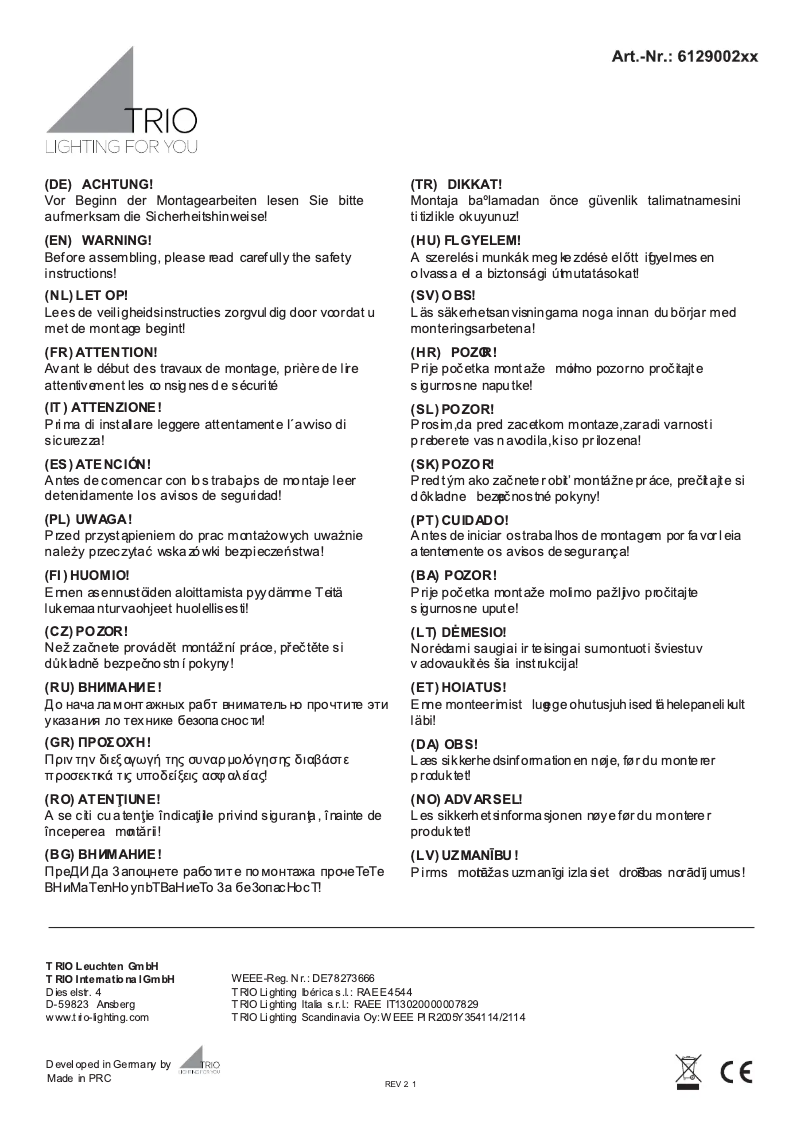 Page 1 de la notice Manuel utilisateur Trio Lighting Cookie 612900232