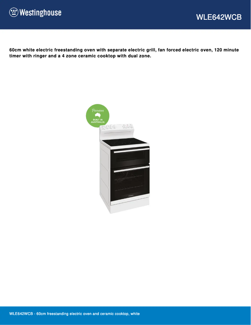 Page n°1 - Fiche technique Westinghouse WLE642WCB