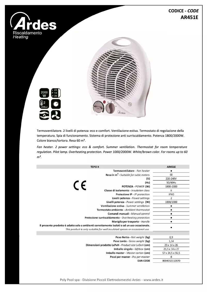 Página 1 del manual Ficha técnica Ardes AR451E