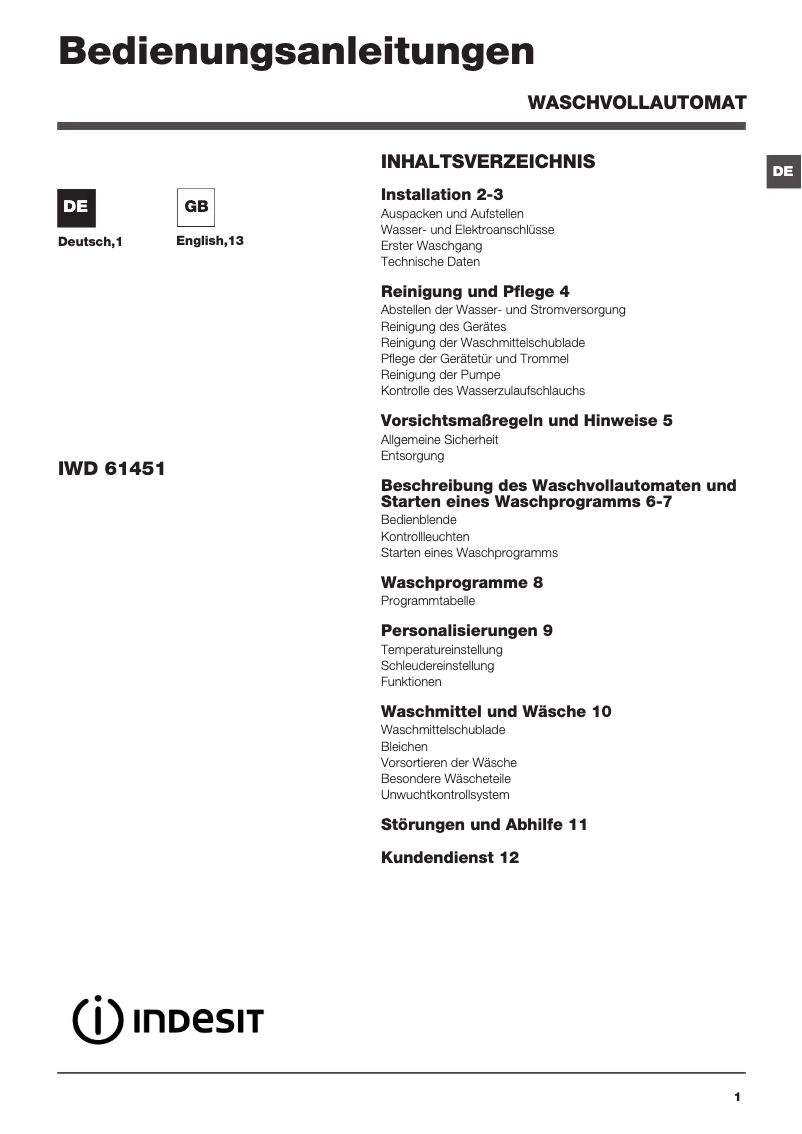 Image de la première page du manuel de l'appareil IWD 61451 DE.T