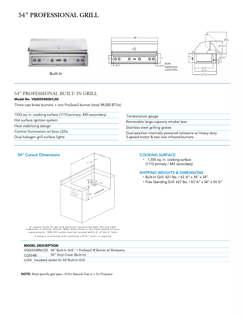 Page 1 de la notice Fiche technique Viking VQGI5301LSS