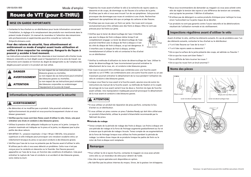 Page n°1 - Manuel utilisateur Shimano WH-MT601-TL-R12-B-29