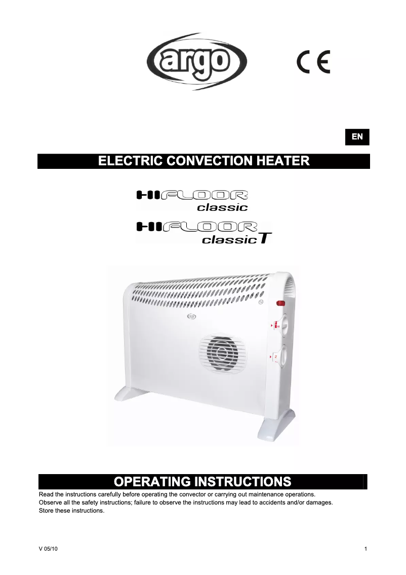 Page 1 de la notice Manuel utilisateur Argoclima Hi Floor Classic