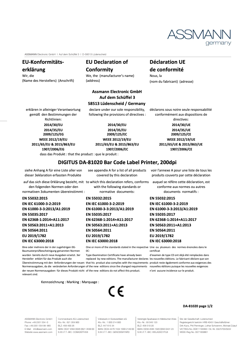 Page n°1 - Fiche technique Digitus DA-81020