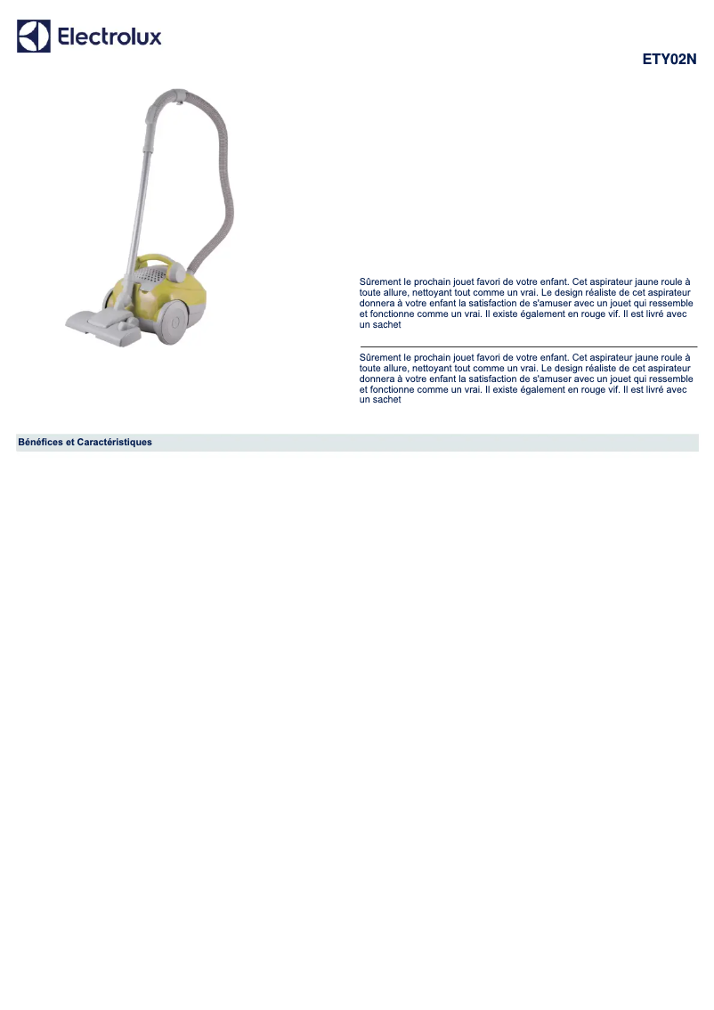 Page 1 de la notice Manuel utilisateur Electrolux ETY02N