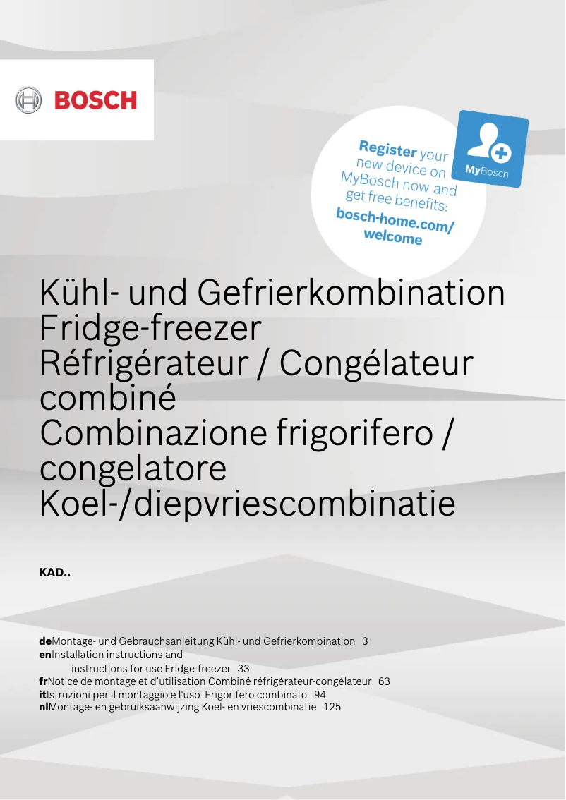 Page n°1 - Manuel utilisateur Bosch KAD92HBFP