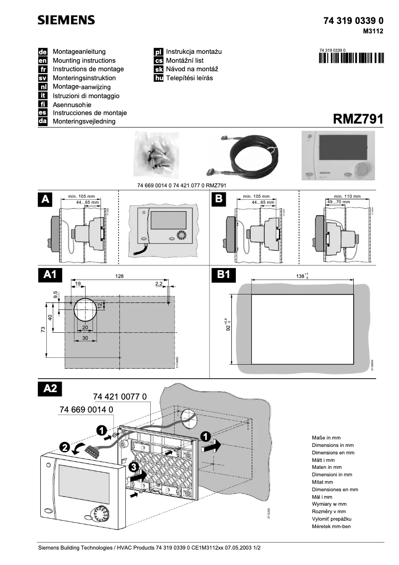 Page n°1 - Manuel utilisateur Siemens Synco RMZ791