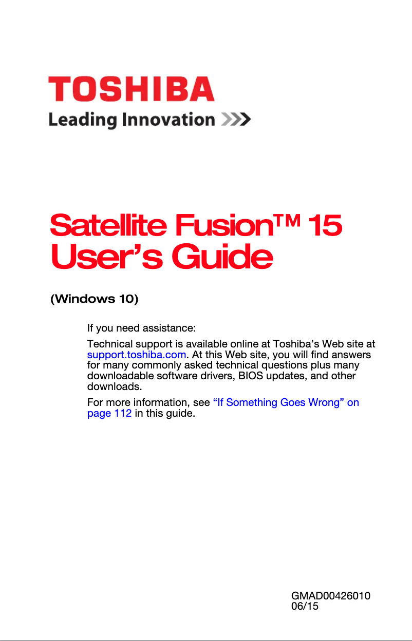 Page n°1 - Manuel utilisateur Toshiba Satellite Fusion 15