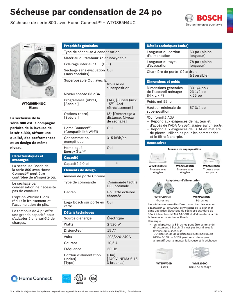 Page n°1 - Fiche technique Bosch WTG865H4UC