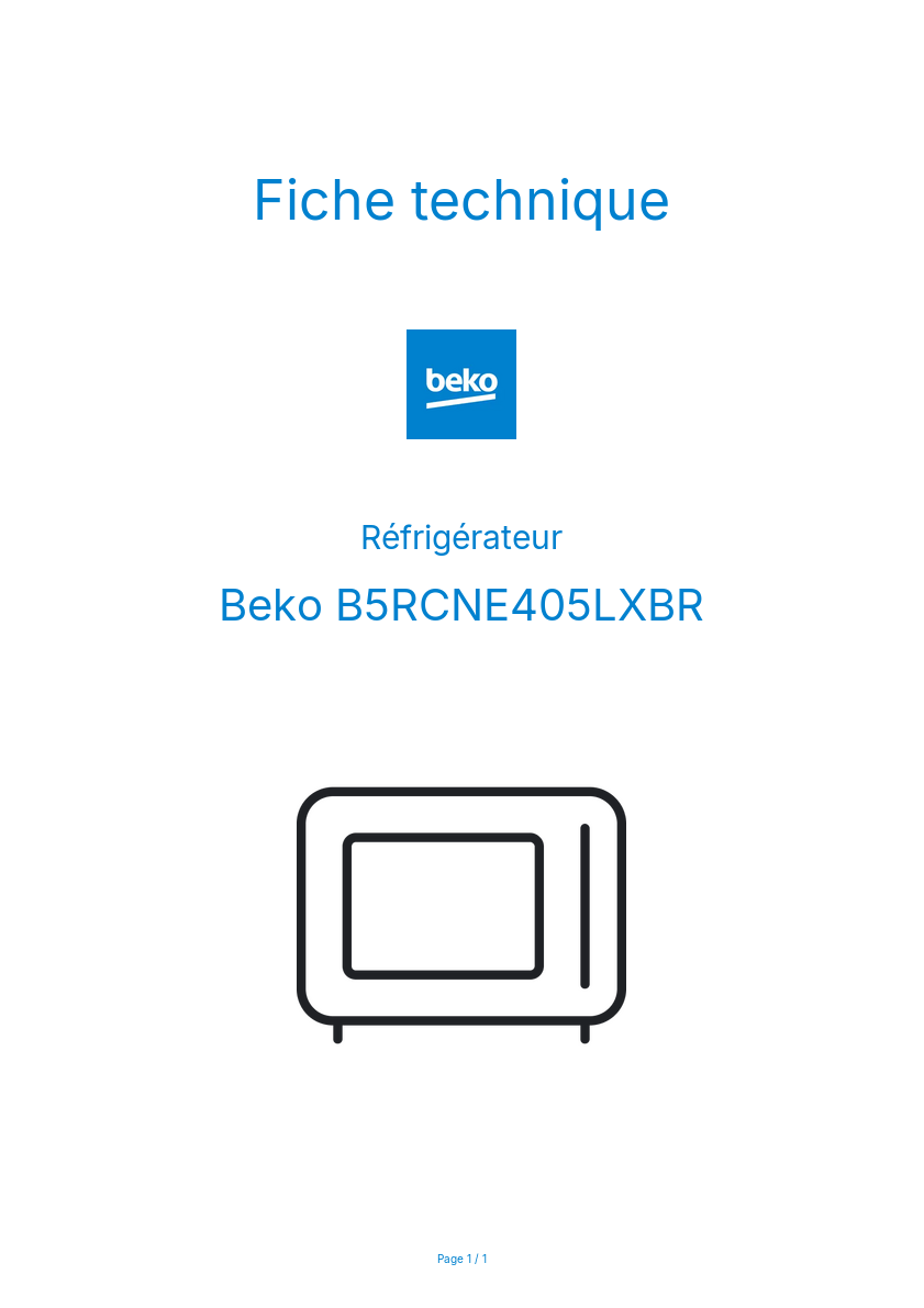 Page n°1 - Fiche technique Beko B5RCNE405LXBR