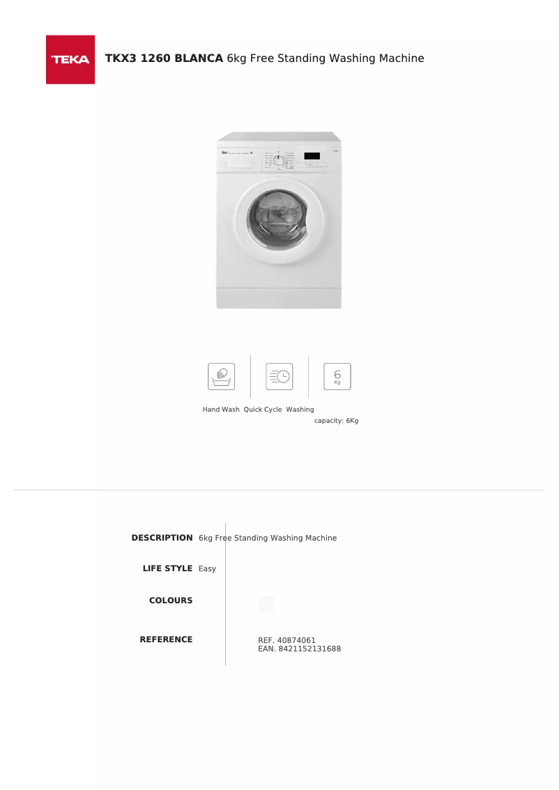 Página 1 del manual Ficha técnica Teka TKX3 1260