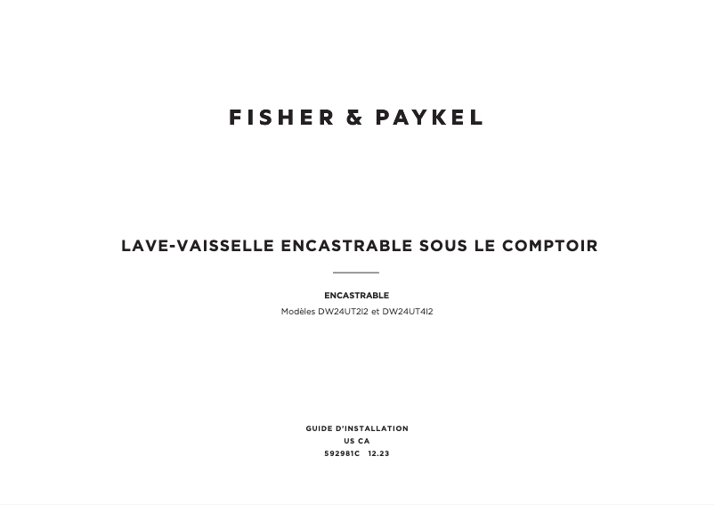 Page 1 de la notice Guide d'installation Fisher & Paykel DW24UT4I2