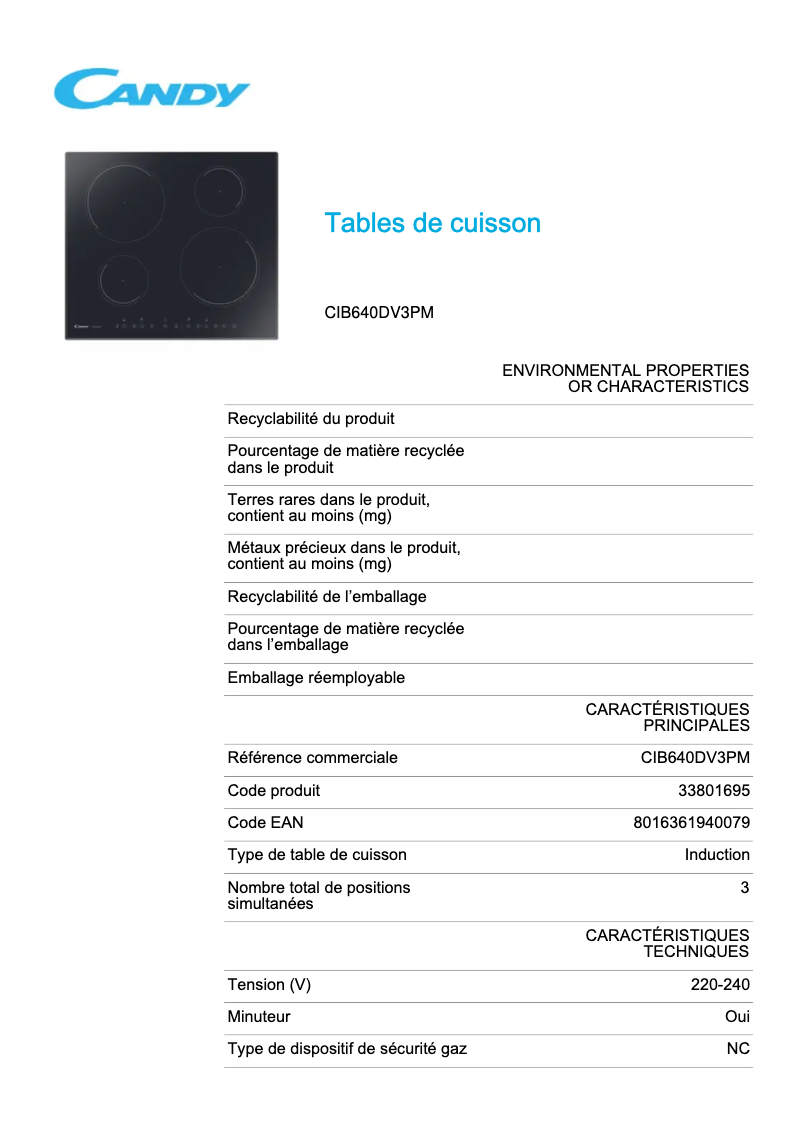 Image de la première page du manuel de l'appareil CIB640DV3PM