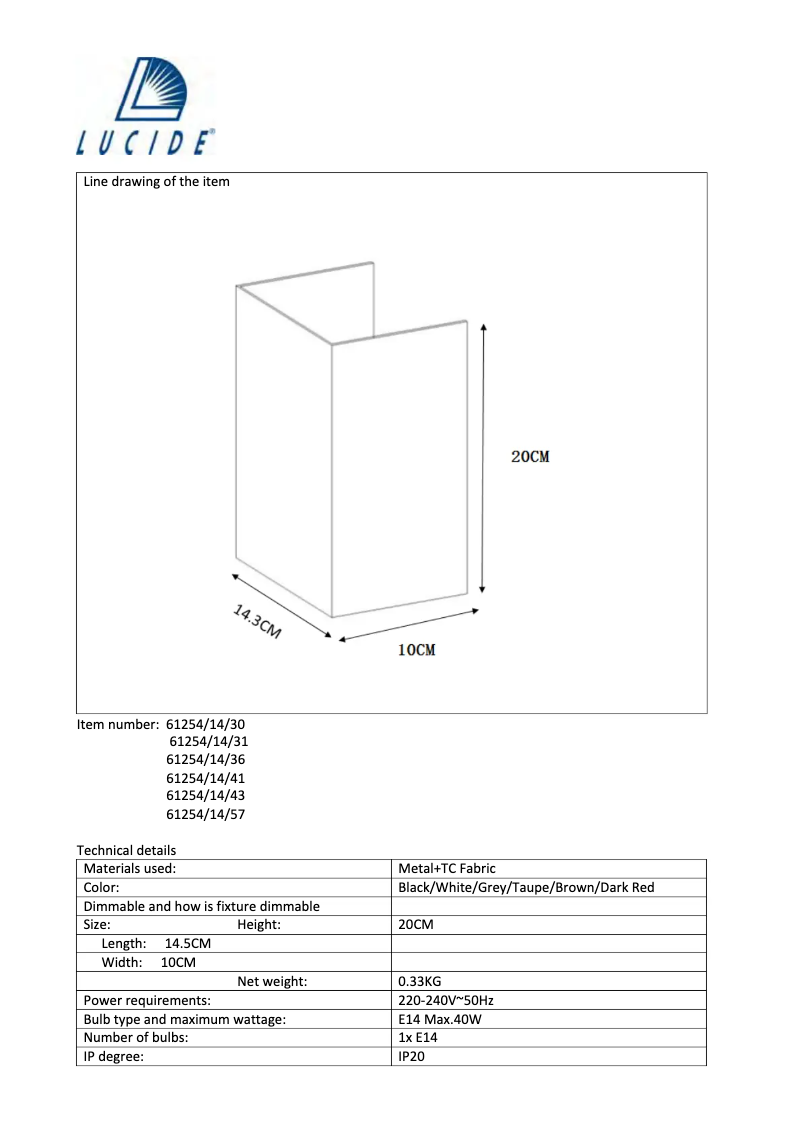 Page n°1 - Manuel utilisateur Lucide Coral 61254/14/36