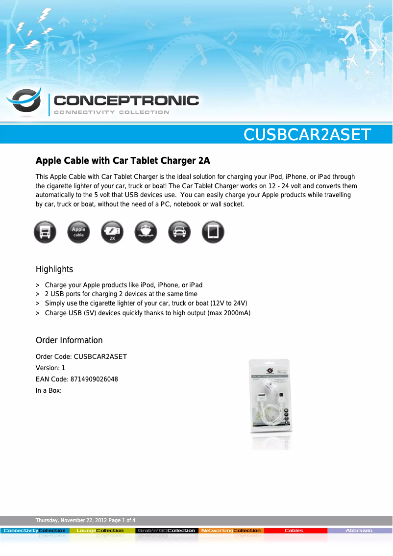 Page n°1 - Manuel utilisateur Conceptronic CUSBCAR2ASET