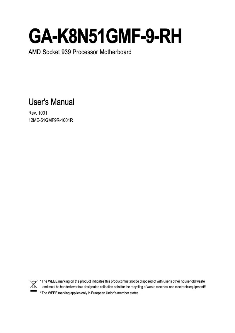 Page 1 de la notice Manuel utilisateur Gigabyte GA-K8N51GMF-9-RH