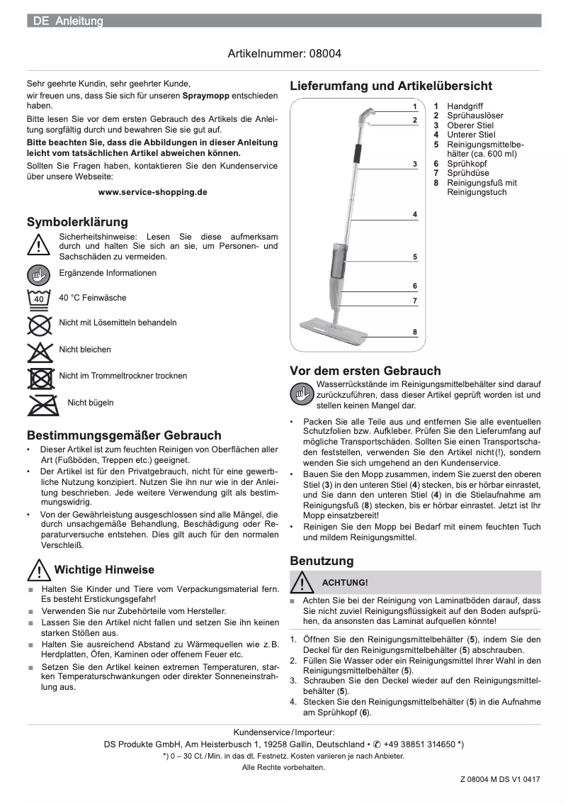Page n°1 - Manuel utilisateur Cleanmaxx 08004