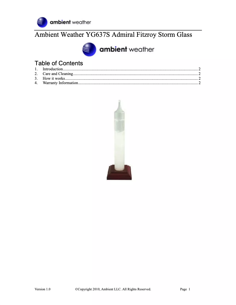 Page n°1 - Manuel utilisateur Ambient Weather YG637S